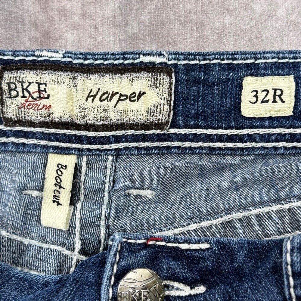 BKE Harper Bootcut Jeans Womens 32R Medium Wash Contrast Stitch Denim Blue - Picture 4 of 13